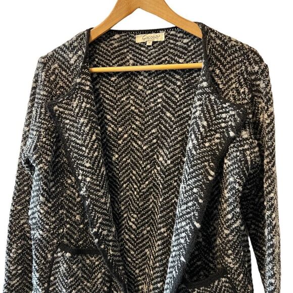 Black & White Herringbone Open Mid Weight Wool Blend Open Cardigan M - Picture 2 of 8